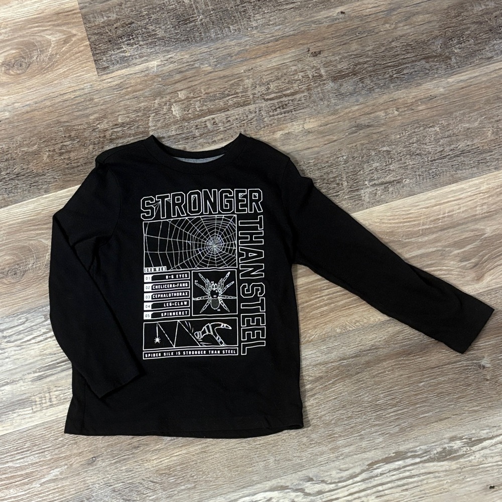 🕷️ Old Navy Black 'Stronger Than Steel' Kids Long Sleeve Tee